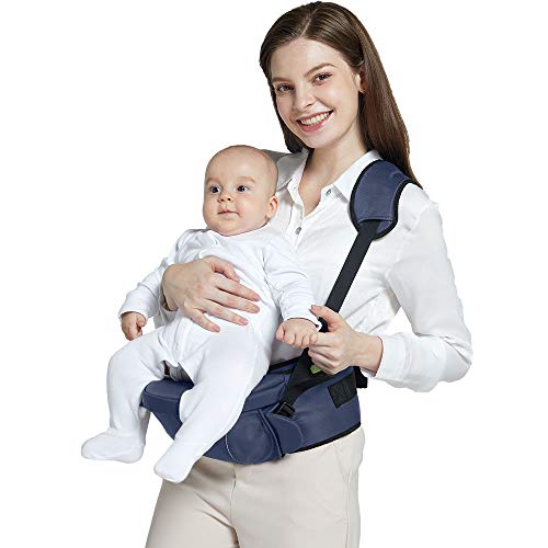 Baby Hip Seat Carrier Baby Waist Stool for Child Infant Toddler with Adjustable Safety Belt Protection for Baby Ergonomic Carriers Pocket Soft Base Blue