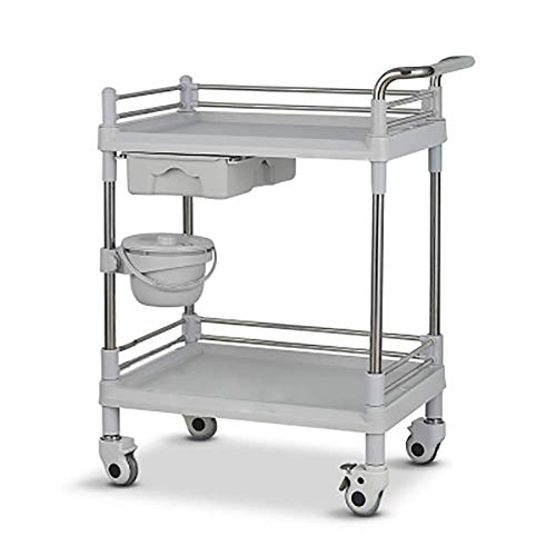 Hand Trucks Storage,Kitchen Movable Trolleys, Abs Beauty Salon Cart with Drawer and Dirt Bucket,Mobile Spa Rolling Trolley,with Brake Beige