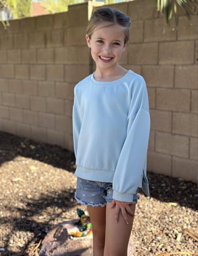 Image of Arshiner Girls Crewneck Sweatshirt Long Sleeve Pullover Tops Drop Shoulder Sweatshirts Side Split