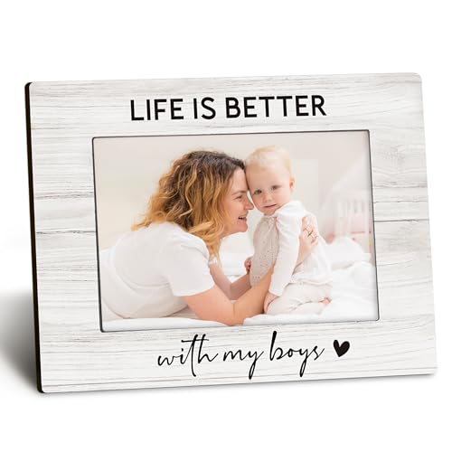 DUXMNAMG Mom Son 4x6 Picture Frame, Boy Mother Gifts, Mothers Day Birthday Gifts from Boys, Mom of Son Photo Frame, Life Is Better with My Boys Picture Photo Frames for Desk Decor