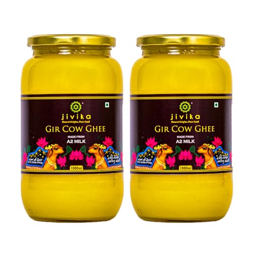 Image of Jivika A2 Gir Cow Ghee 1 Litre (Pack of 2) | Vedic Bilona Method Cultured Desi Cow Ghee | Grass Fed | Traditional Pure Ghee | Curd-Churned, Grass-Fed | Lab Tested