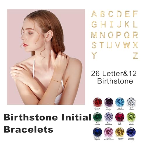 Image of Birthstone Bracelets for Women, Initial Bracelet Teen Stocking Stuffers Birthday Gifts for Teen Girls Initial Bracelet Trendy Letter A-Z Dainty Bracelet 21st 30th Mom Birthday Gift Birthstone Jewelry