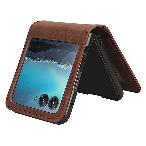 COQUE Case Motorola Razr 40 Ultra Shell,Side Magnetic Multi-Slot Business Card Holder Wallet Case,Flip Phone Cover for Motorola Razr 40 Ultra-Brown - Image 4