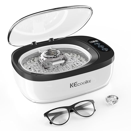 KECOOLKE Limpiador ultrasónico de joyas, limpiador ultrasónico de 750 ml con temporizador digital, adecuado para gafas, anillos, monedas, cubiertos, regalos Solución de limpieza ultrasónica