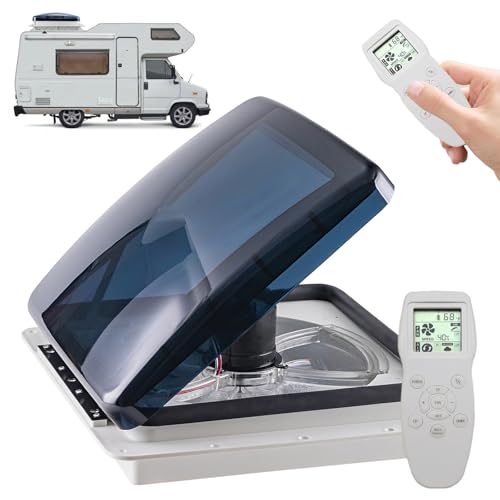 ZEEKYFOR Ventilatore per Camper da 12 V, Ventilatore da Tetto per Furgone con Telecomando, Ventilatore Reversibile a 10 velocità con Sensore Pioggia, per Camper, Roulotte,40x40cm
