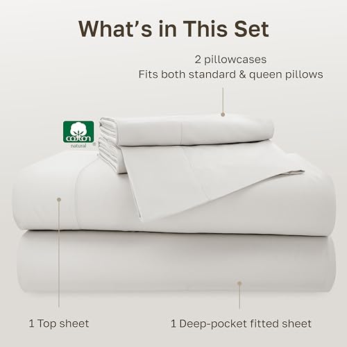 Image of California Design Den 500TC 100% Cotton Full Sheets Set, True Ivory | Good Housekeeping Seal, OEKO-TEX Certified, Silky-Soft Sateen Weave, 4pc Set, 16 inch Deep Pockets, For Hot Sleepers, All-Season