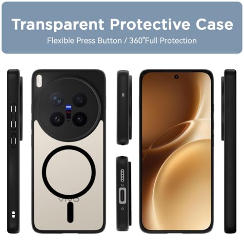 Image of Amazon Basics Back Cover for Vivo X300 Pro 5G Compatible with Mag-Safe | Shockproof Design | Hard Transparent Back Case (Black Mag-Safe)