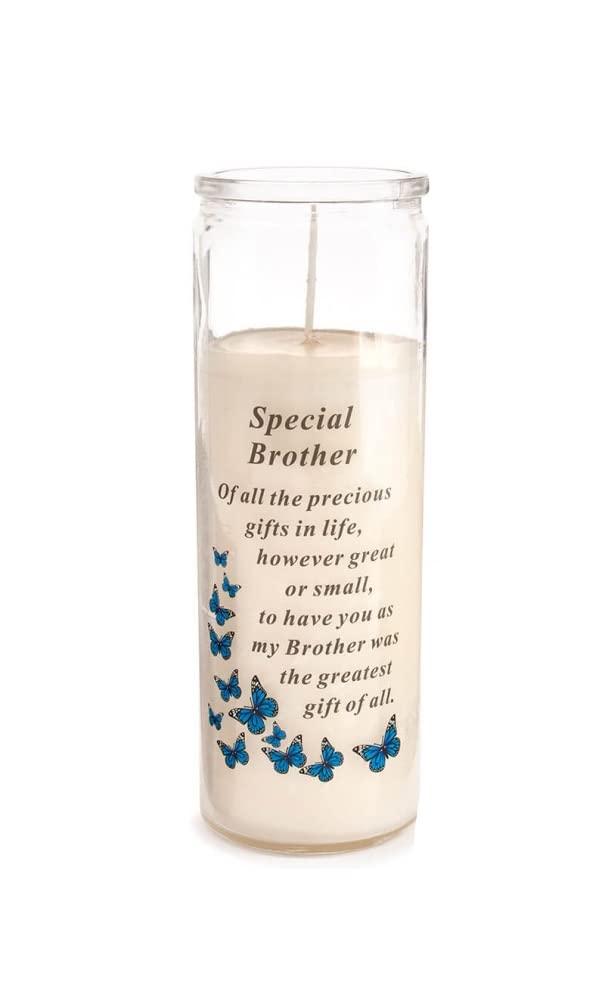 David Fischhoff White - Special Brother Glass Jar Memorial Wax Candle With Verse Graveside Grave Ornament