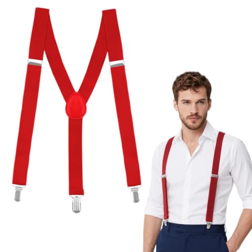 Royisafie Red Suspenders for Men Mens Suspenders Under Clothing Red Suspender for Women Hikers Suspender for Men Firefighter Costume Women Nerd Costume for Halloween Wedding Dating Valentines Day