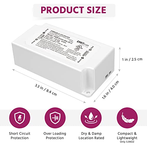 Image of EMITEVER 96W Dimmable LED Driver,120VAC to 24VDC Electronic Transformer,Dimmable Power Supply for LED Strip Light,Kitchen,Cabinet, Compatible with Most Lutron and Leviton Dimmers,Class 2,UL Listed