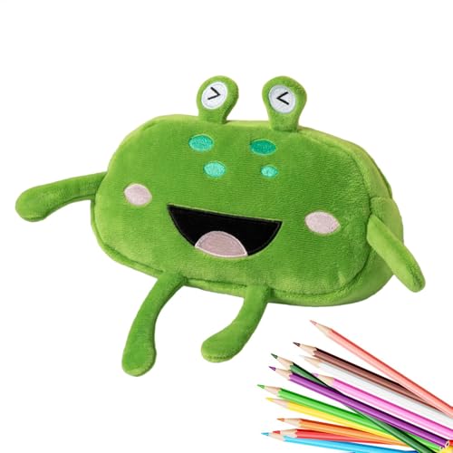 Estuche de peluche de gran capacidad, bonito diseño de rana, bolsa escolar suave de peluche | Bolsa de almacenamiento con cremallera temática de dibujos animados, estuche para niñas borradores de