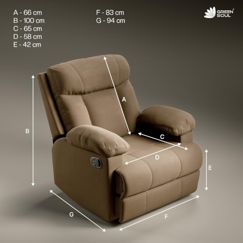 Image of Green Soul Cloud | Single Seater Manual Recliner Sofa | Ultra Soft Suede Fabric | Recline & Relax (R1) | Oversized Leg Rest & Cushioned Lumbar (Brown)