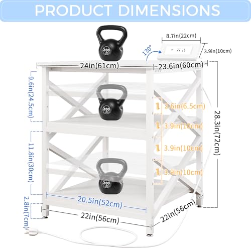 Image of METYERRY 24 inchx23.6 inch Large Printer Stand with Power Outlet, 3 Tier Cart