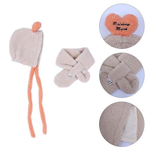KESYOO Conjunto de cachecol de orelhas para meninas com coração e cachecol de lã, Bege, tamanho �nic