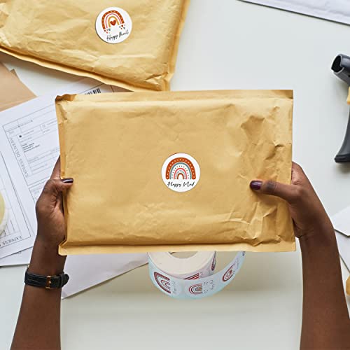 500Pcs Boho Happy Mail Stickers, Rainbow Stickers Cute 1.5 Inch, Decorative Thank You Stickers Roll For Sealing, Packaging, Mailers, Small Business, Online Retails, Cards, Brown,Rainbow #TOP3