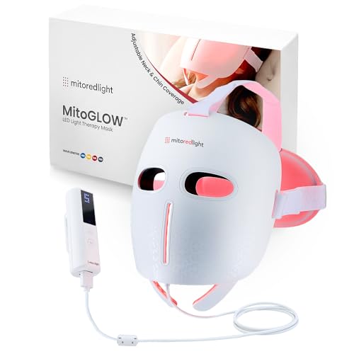 Image of Mito Red Light MitoGLOW LED Face Mask with Neck & Chin Attachment, Red, Near- Infrared, Blue & Amber Light Therapy, 1,064 LED Chips, 5 Modes, Rechargeable Hands-Free Skincare Device