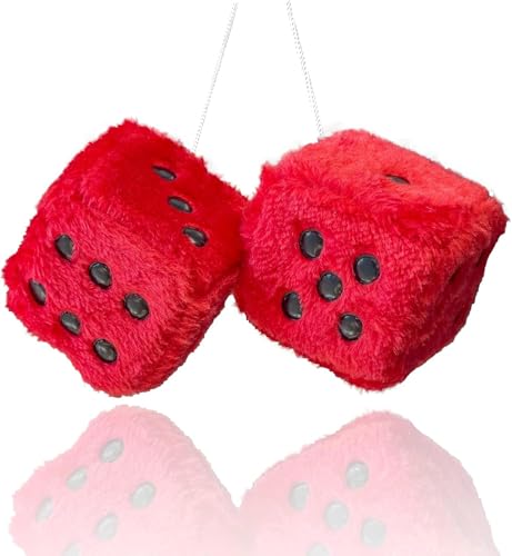 HENWUBEI - HENWUBEI 1 Pair of red Vintage 6cm*6cm Rear View Mirror Blur dice Black dots, car Mirror Hanging Accessory Plush dice Decorate Cars for Home and Office - -16%
