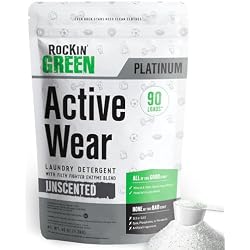 Rockin’ Green Active Wear Laundry Detergent - Unscented Laundry Detergent Powder & Odor Eliminator - Workout Clothes & Sportswear - Safe for Sensitive Skin - 90 Loads