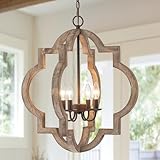 22' Oak Farmhouse Chandeliers Dining Room Light Fixture Over Table Orb Distressed Wood Pendant Light 4-Light Rustic Large Hanging Light for Foyer Entryway Kitchen Island Living Room Bedroom E12