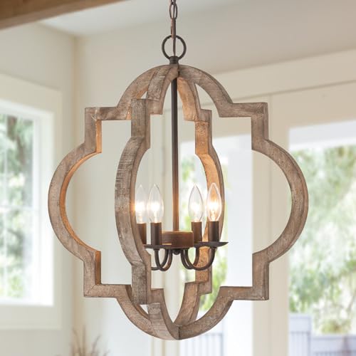 22" Oak Farmhouse Chandeliers Dining Room Light Fixture Over Table