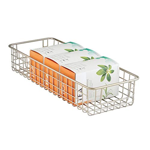 mDesign Household Wire Drawer Organizer Tray, Storage Organizer Bin Basket, Built-In Handles - for Kitchen Cabinets, Drawers, Pantry, Closet, Bedroom, Bathroom - 16