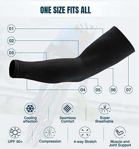 Aegend 2 Pairs Sun Protection Cooling Arm Sleeves - Tattoo Cover Up - Sun Sleeves For Men & Women For Cycling, Running, Basketball, Football, Golf, Volleyball, Driving, Black 2 Pairs #TOP5