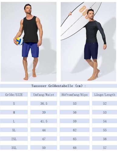 Tansozer Badehose Herren Schnelltrocknend Badeshorts Boardshorts Wasserabweisend Schwimmhose Herren mit Reißverschlusstasche und Verstellbarem Tunnelzug S1 Schwarz XL