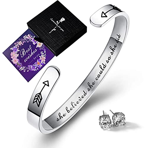 Inspirational Bracelets for Women Friendship Bracelets Graduation gift for her Cuff Bracelets for teen girls she believe she could so she did Mantra bangle Adjustable Engraved Bracelets