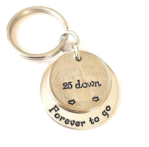 25 Years Down and Forever To Go Key Chain, 25th Anniversary Idea with a Wedding Year Quarter, Gift for Husband, 25 Year Gift for Wife
