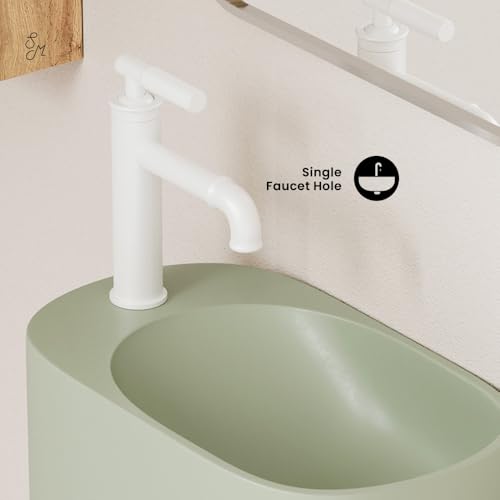 Swiss Madison Terre 18\" Solid Surface Oval Wall-Mounted Sink with Left Side Faucet Mount in Matte Palm Green