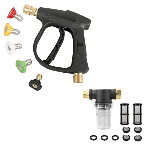 Sooprinse High Pressure Washer Gun,3000 PSI Max with 5 Color Quick Connect Nozzles, Garden Hose Inlet Filter for High Pressure Washer, Sediment Filter Attachment Cover