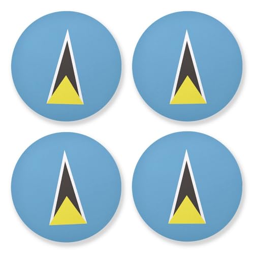 Lot de 4 dessous-de-verre ronds en liège avec motif drapeau de Sainte-Lucie et coussinet thermique pour décoration de la maison Excellente idée cadeau