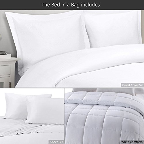 Sheetsnthings 8 Piece Bed In A Bag (Oversized-King) Set Includes: Hybrid Bamboo-Cotton Blend, Solid White (Sheet Set + Duvet Cover Set) + All Season White Down Alternative Comforter #TOP1