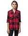Women's Plaid Flannel Shirt Red & Black Checkered Long Sleeve Cotton Shirts L