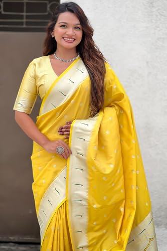Image of SGF11 Women's Paithani Soft Lichi Silk Kanjivaram Sarees With Blouse Piece