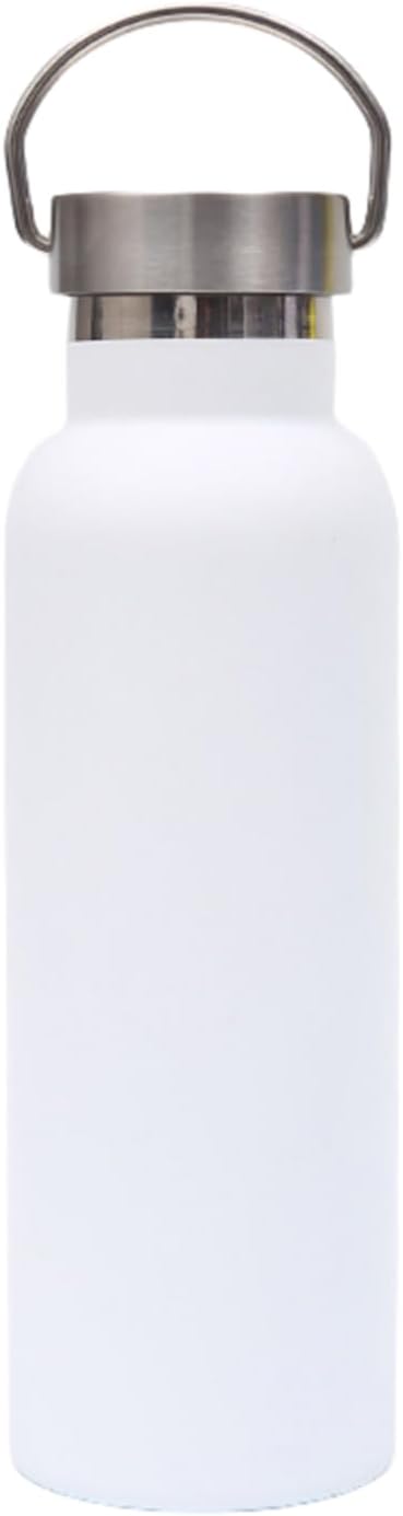 Double Walled Stainless Steel Vacuum Insulated Sports Water Bottle with Portable Stainless Lid, Wide Mouth(White 20oz)