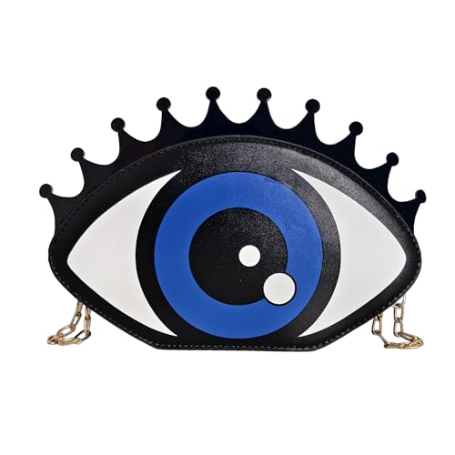 Women's Small Clearance Evil Eye Shaped Vegan Leather Crossbody Purse Bag with Chain & Zipper