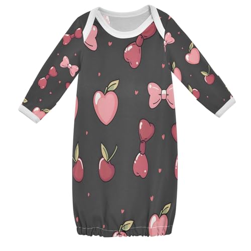 senya Nightdress Sleeper Gown Long Sleeve Nightgown Pajamas Cherry Heart Black Background for 3-12 Months