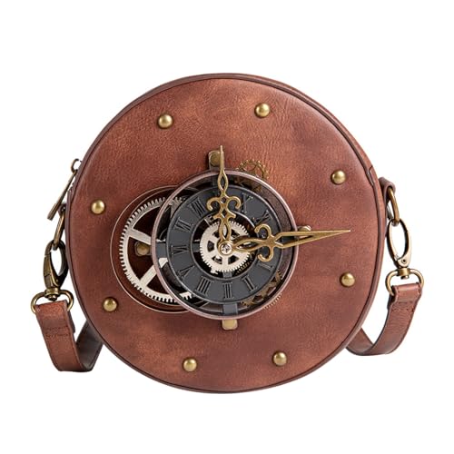 Sac à main punk vintage bandoulière réglable en PU noir au design unique steampunk