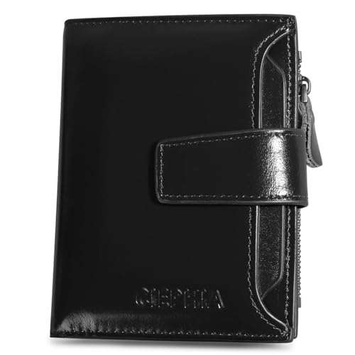 Men's Genuine Leather Wallets with Zipper Coin Pocket, RFID Blocking Short Vintage Bifold Wallet Large Capacity Multi Credit Card Slots ID Windows Gifts for Him