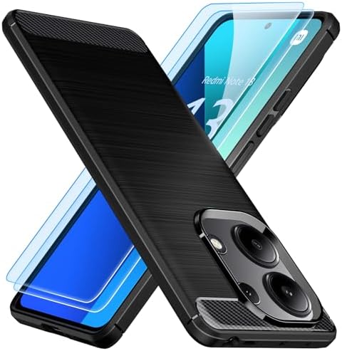 Fibre de Carbone Coque Xiaomi Redmi Note 10 5G | Poco M3 Pro 5G ave 2 Verre trempé, Souple TPU