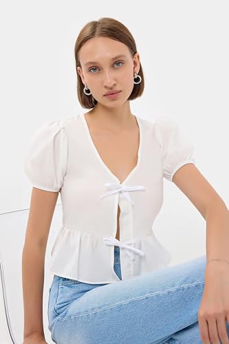 Hiccup Short Sleeve Tie-Front V-Neck Blouse2