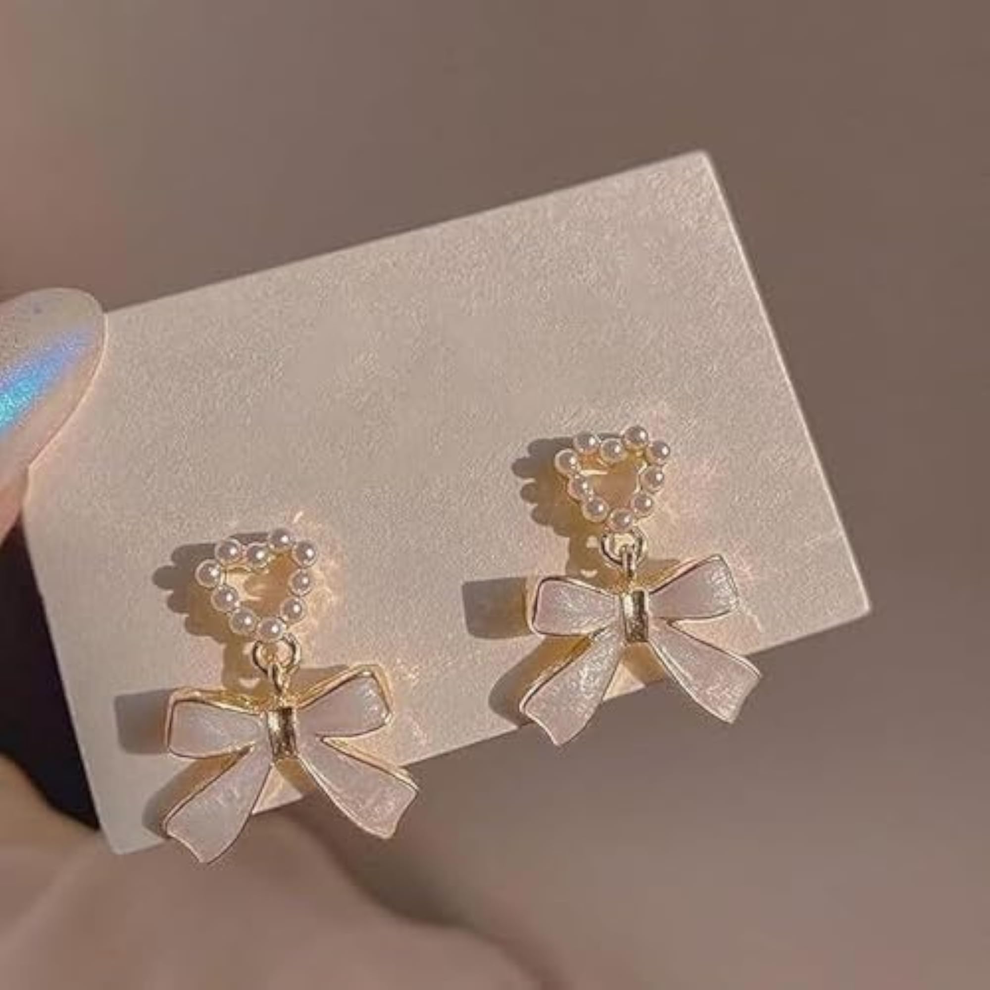 Cute Heart Shaped Drop Earrings with Bow