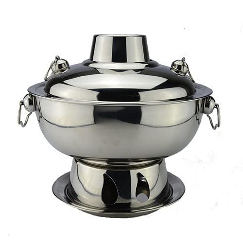 TONPOP 1.8 Liters Stainless Steel Hot Pot, Chinese Fondue Lamb Chinese Charcoal Hotpot Outdoor Cooker Picnic Cooker (Color : Golden) (Silver)