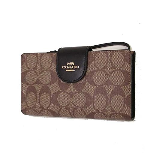 COACH Women's Tech Wallet in Colorblock Signature Canvas (Khaki - Black)