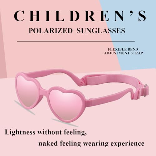 Baby Heart Polarized Sunglasses Toddler Flexible Bendable Sunglasses with Strap Adjustable Age 0-24 Months3