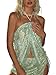 MakeMeChic Women's Sequin Sparkly Halter Crop Tops Fringe Open Back Split Summer Party Top Green Medium