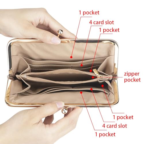 Image of Royal Bagger RFID Kiss Lock Wallet, Solid Color Multi-card Slots Card Holder, Genuine Cow Leather Clutch Purses for Women 1468 (Rose (2468))