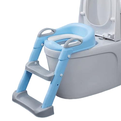 ACMEER 子供 補助便座 ステップ式 踏み台トイレ おまる トイレットトレーナー ベビートイレ キッズ用 折りたたみ 高さ調節可能 ソフトクッション付き 飛び散り防止 簡単組立 選べるカラー 耐荷重75kg 女の子 男の子 プレゼント お誕生日 (ブル
