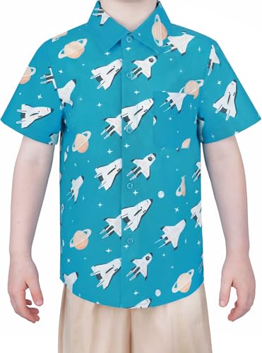 Image of Boys Hawaiian Button Down Shirt, Pure Combed Cotton Short Sleeve Size 3-15Y